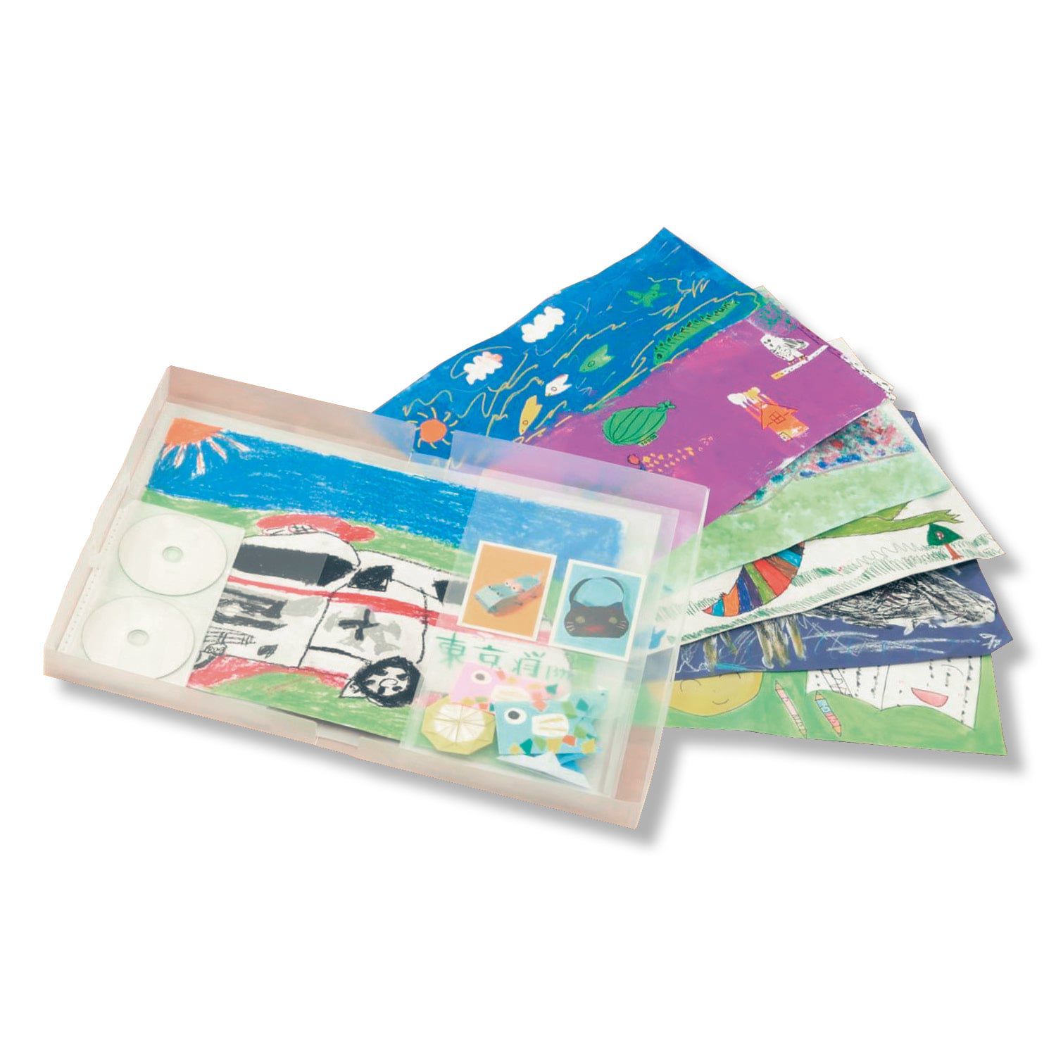 日本千趣會 - 美勞作品收納盒(附提把)-灰白 (42x29.5x4.5cm)