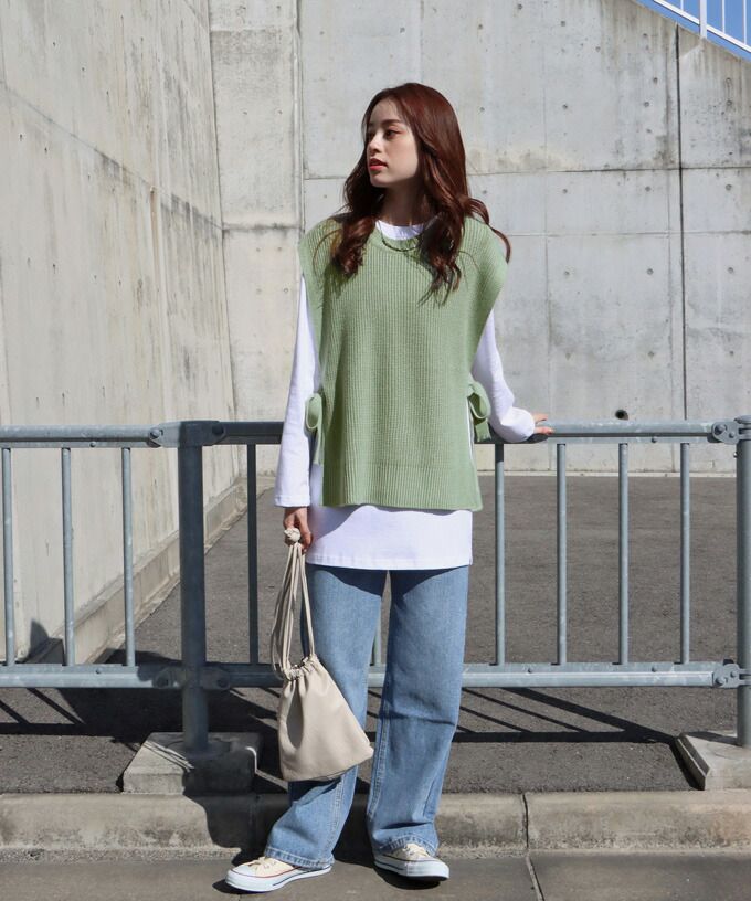 日本 BLUE EAST - 柔軟文藝綁帶針織背心-可可