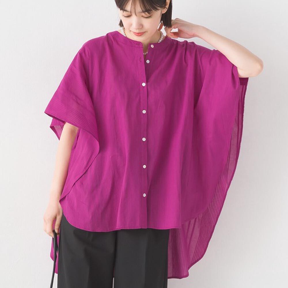 日本 OMNES - 100%印度棉 大寬袖清爽襯衫-莓果紫