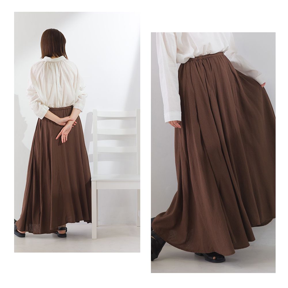 日本 OMNES - 嫘縈混麻透氣飄逸長裙-嫩紫