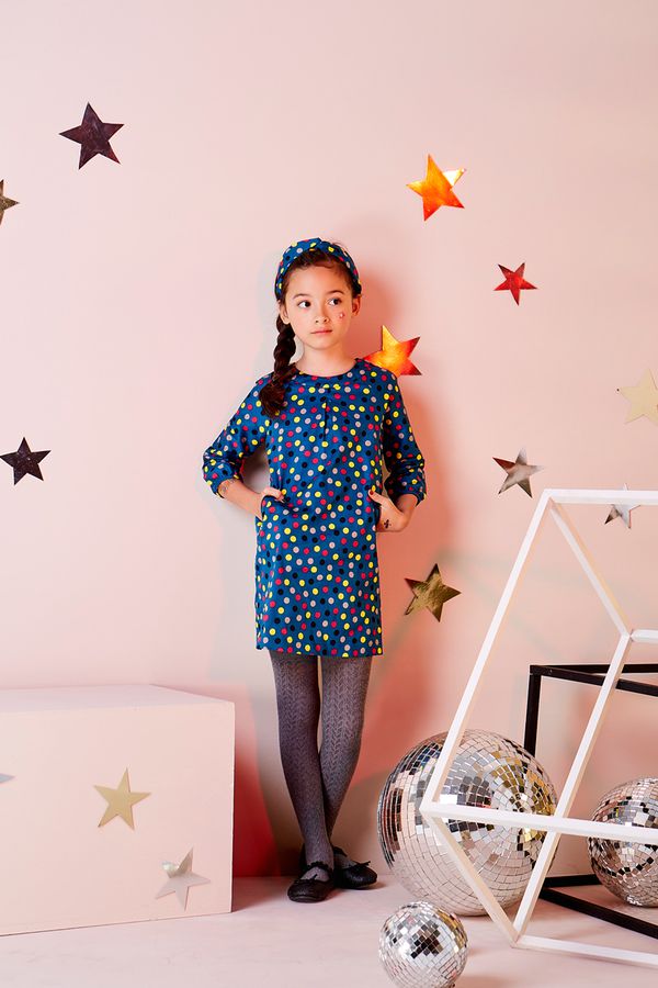 麗嬰房 Little moni - 幾何印花洋裝-土耳其藍