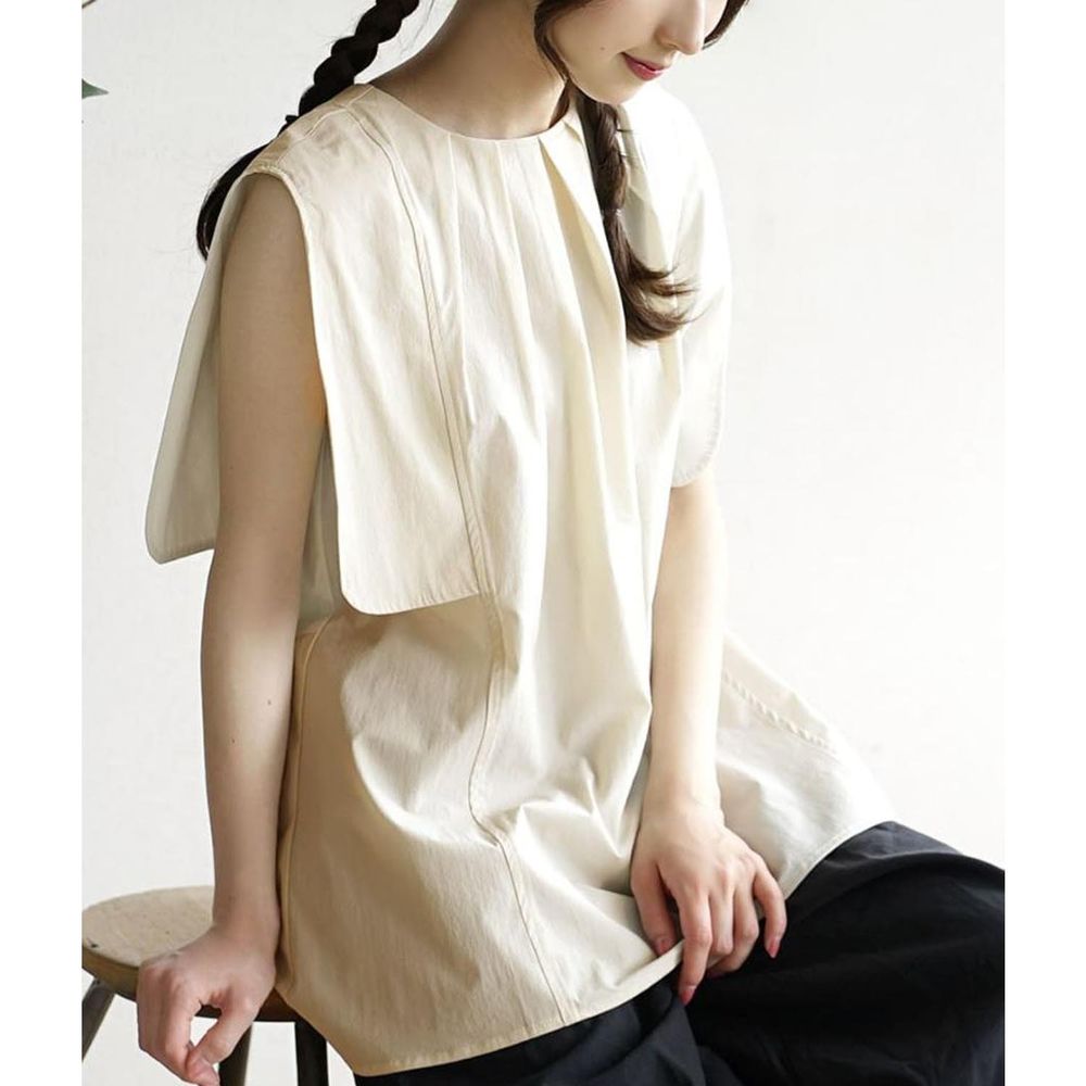 日本 zootie - 立體方型袖片設計無袖上衣-米