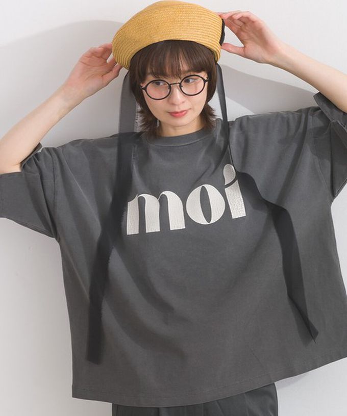 日本 Lupilien - 純棉復古刷色簡約落肩五分袖上衣-灰棕