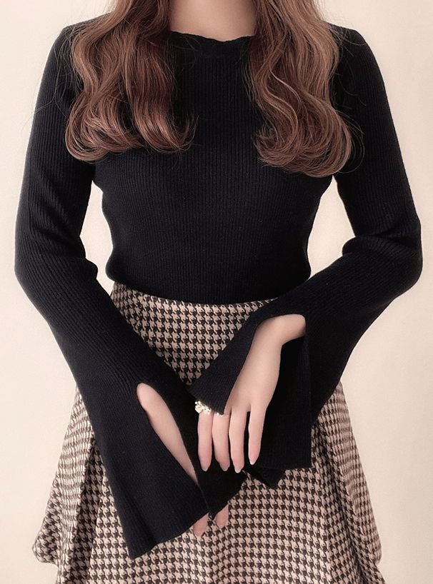 日本 GRL - 時尚開衩袖羅紋長袖上衣-天使白