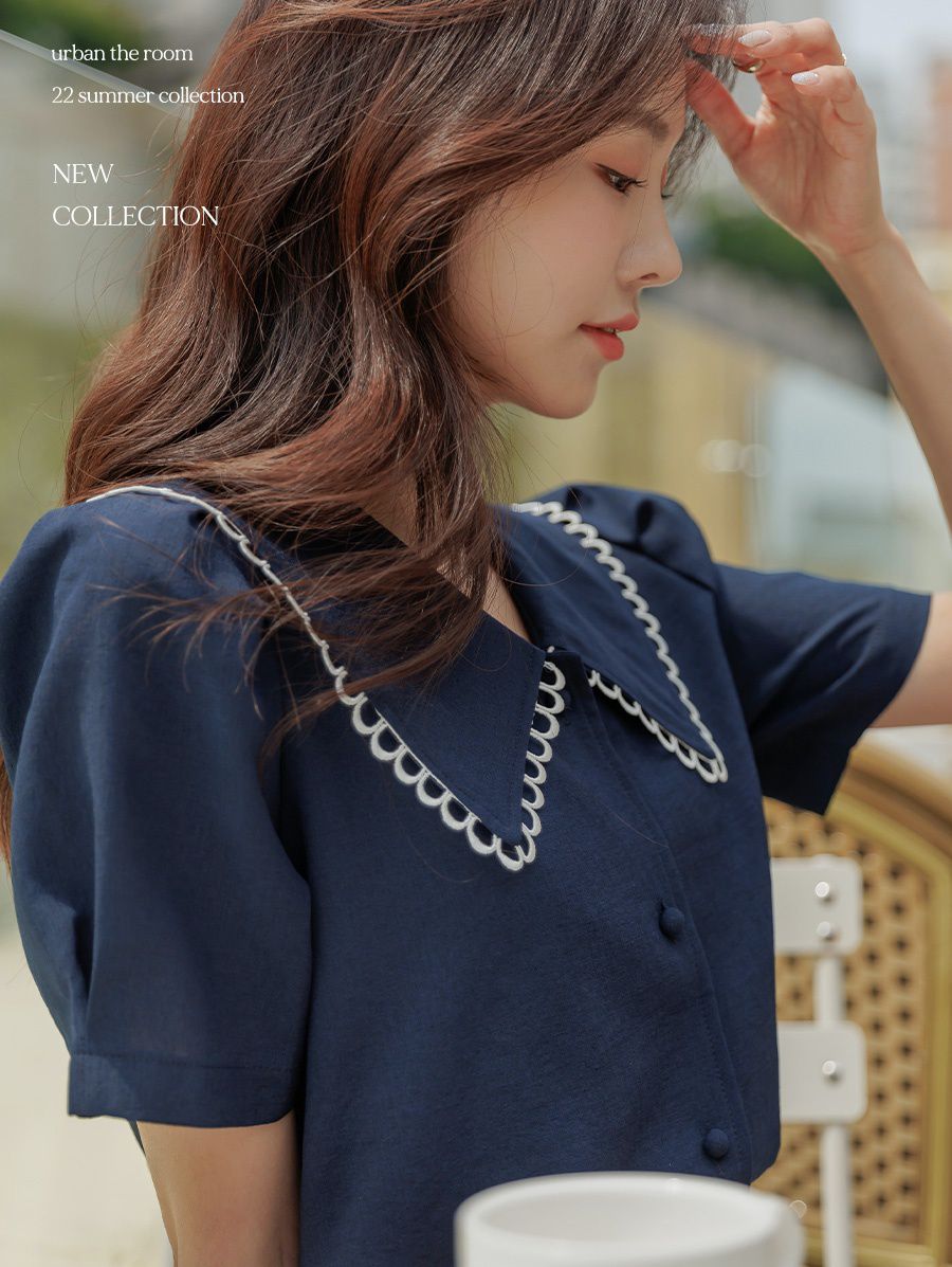 韓國 Urbantheroom - 氣質翻領公主縮袖襯衫-裸杏 (Free)