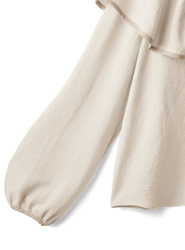 日本 GRL - 光澤質感大領片綁帶輕薄長袖襯衫-摩卡