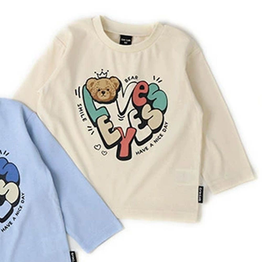 [推薦]定番印花薄長袖上衣-熊熊愛心-象牙白