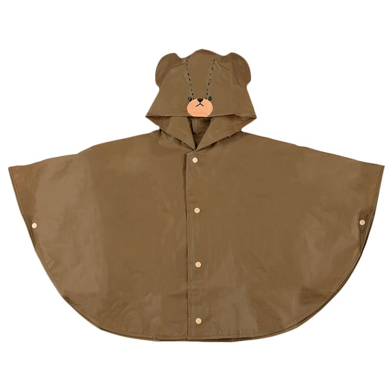 akachan honpo - 短斗篷式雨衣-小熊學校-咖啡色 (80-95cm)
