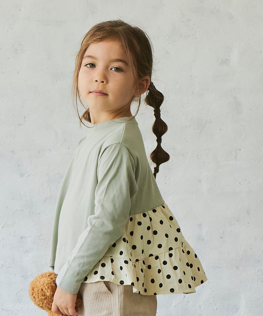 日本 PAIRMANON - 蛋糕層次拼接薄長袖上衣-春櫻燦爛-粉