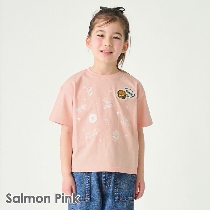 日本 evercloset - 100%棉 漢堡貼布短袖上衣-深灰