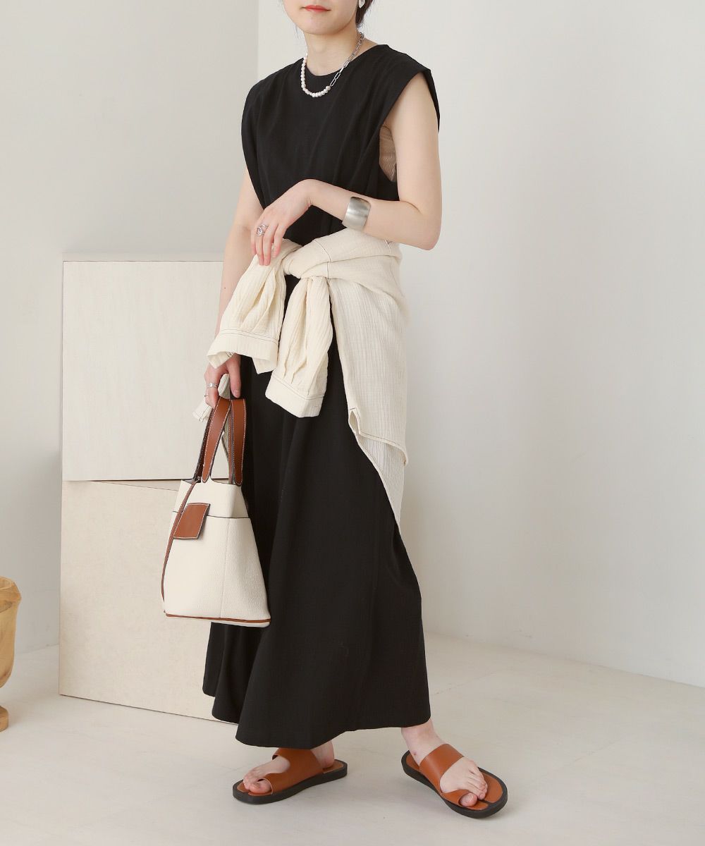 日本 Bou Jeloud - 純棉俐落剪裁涼感無袖洋裝-磚橘