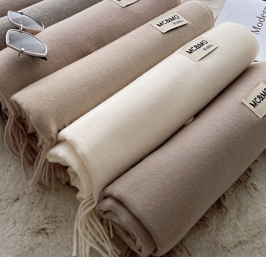 奶茶色系羊絨手感百搭純色流蘇圍巾披肩-夾花奶茶-成人圍巾披肩-夾花奶茶-200 x 70 cm