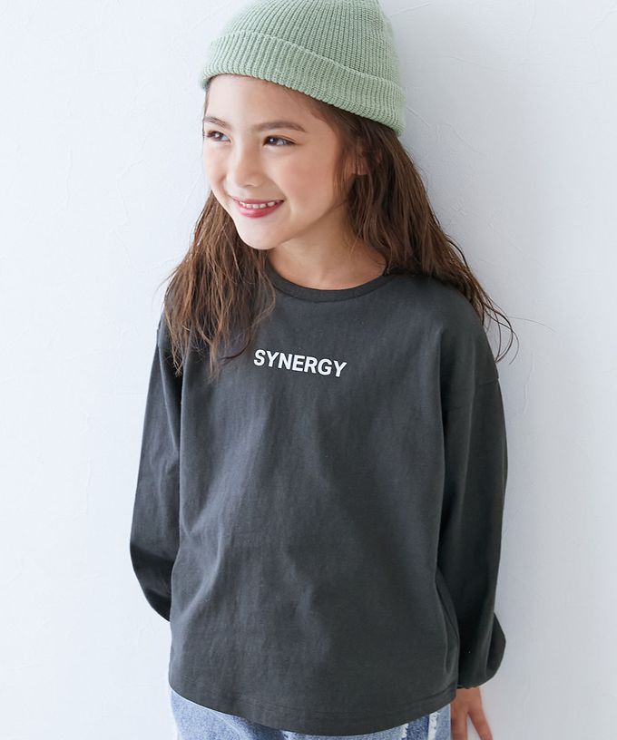 日本 devirock - 100%棉 定番女孩印花長袖上衣-線條愛心-紫