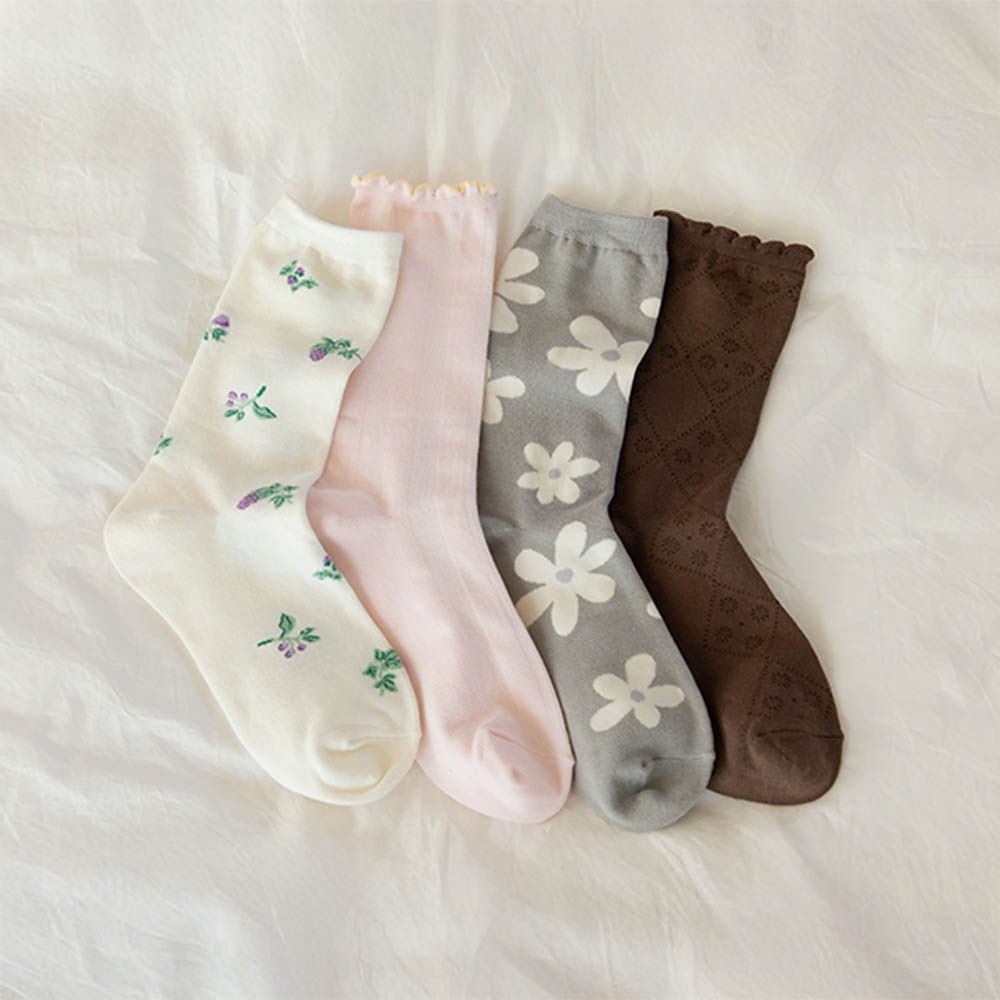 女用襪子/中筒襪4入組-浪漫花園 (220~250mm)
