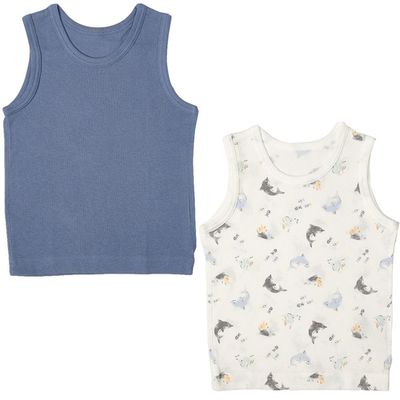 akachan honpo - 坦克背心2件組 速乾-海洋生物-深藍色