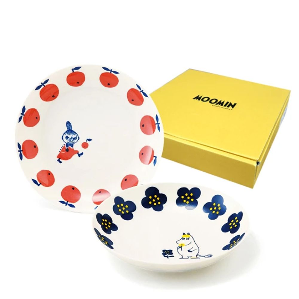 日本山加 yamaka - moomin 嚕嚕米彩繪陶瓷深盤禮盒-MM0324-139-2入組