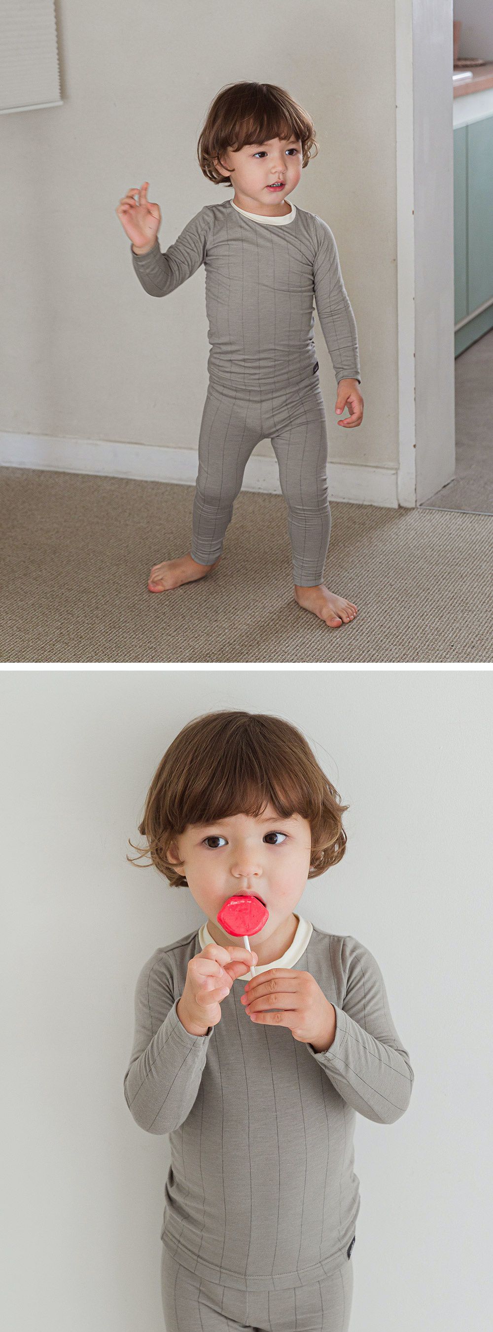 韓國 Cordi-i - 德國Viloft天然纖維保暖衣套裝-淺色線條-灰藍