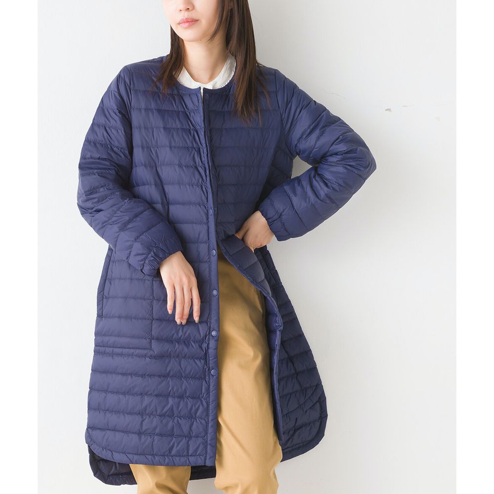 日本 OMNES - 90%羽絨 超保暖輕量長版羽絨外套-深藍-3950