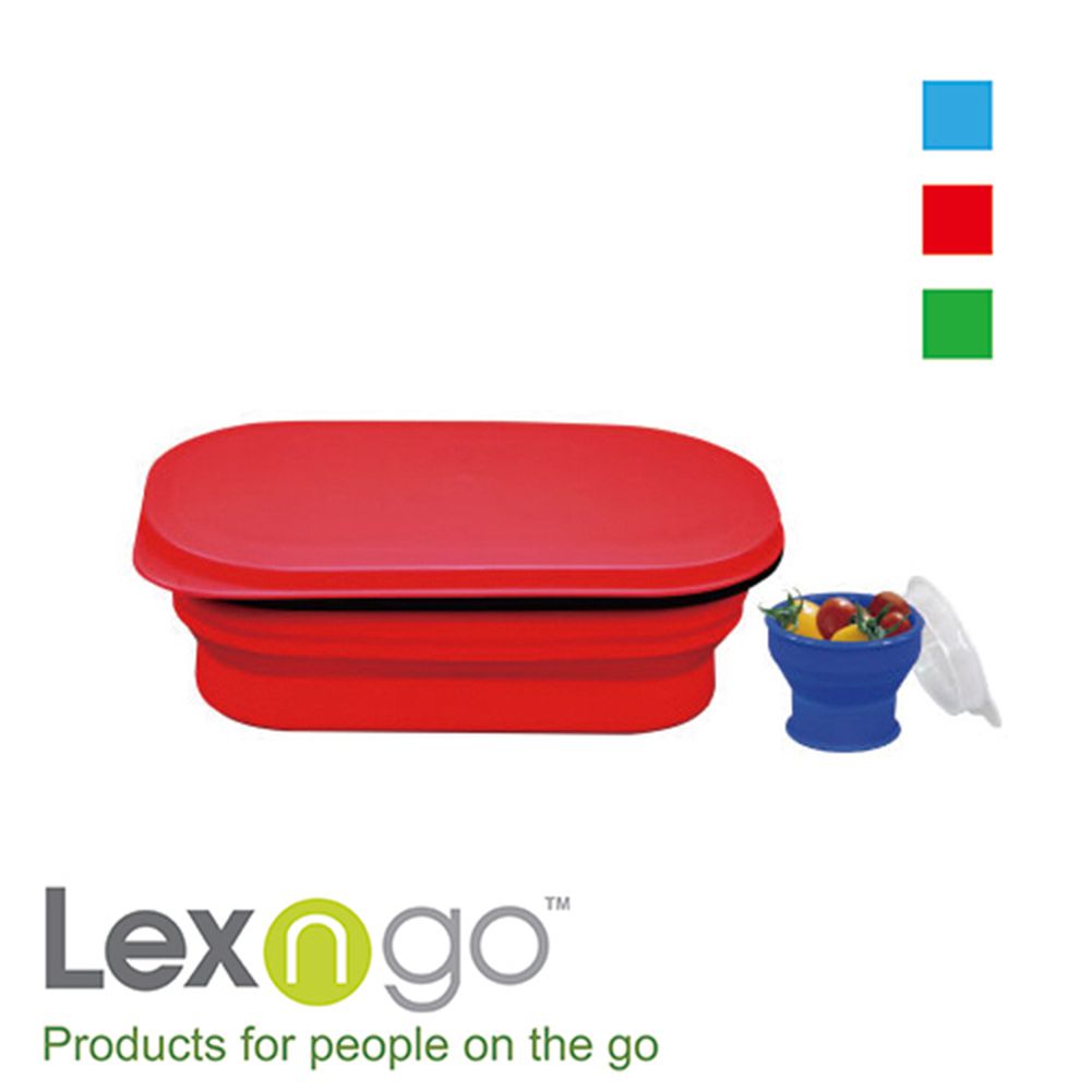 可折疊午餐組-紅 (大)-午餐盒-850ml*1+醬料罐-80ml*1