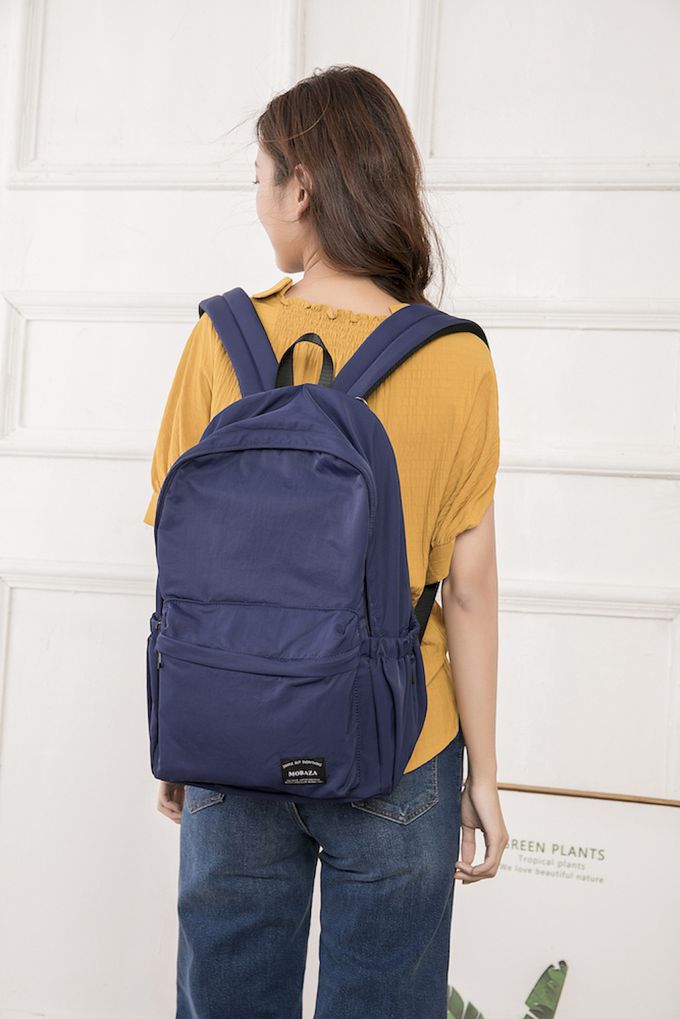 Heine 海恩 - 後背包 極簡風女包 絲綢柔軟包包 尼龍後背包 防潑水後包包 (M1001)-藍色