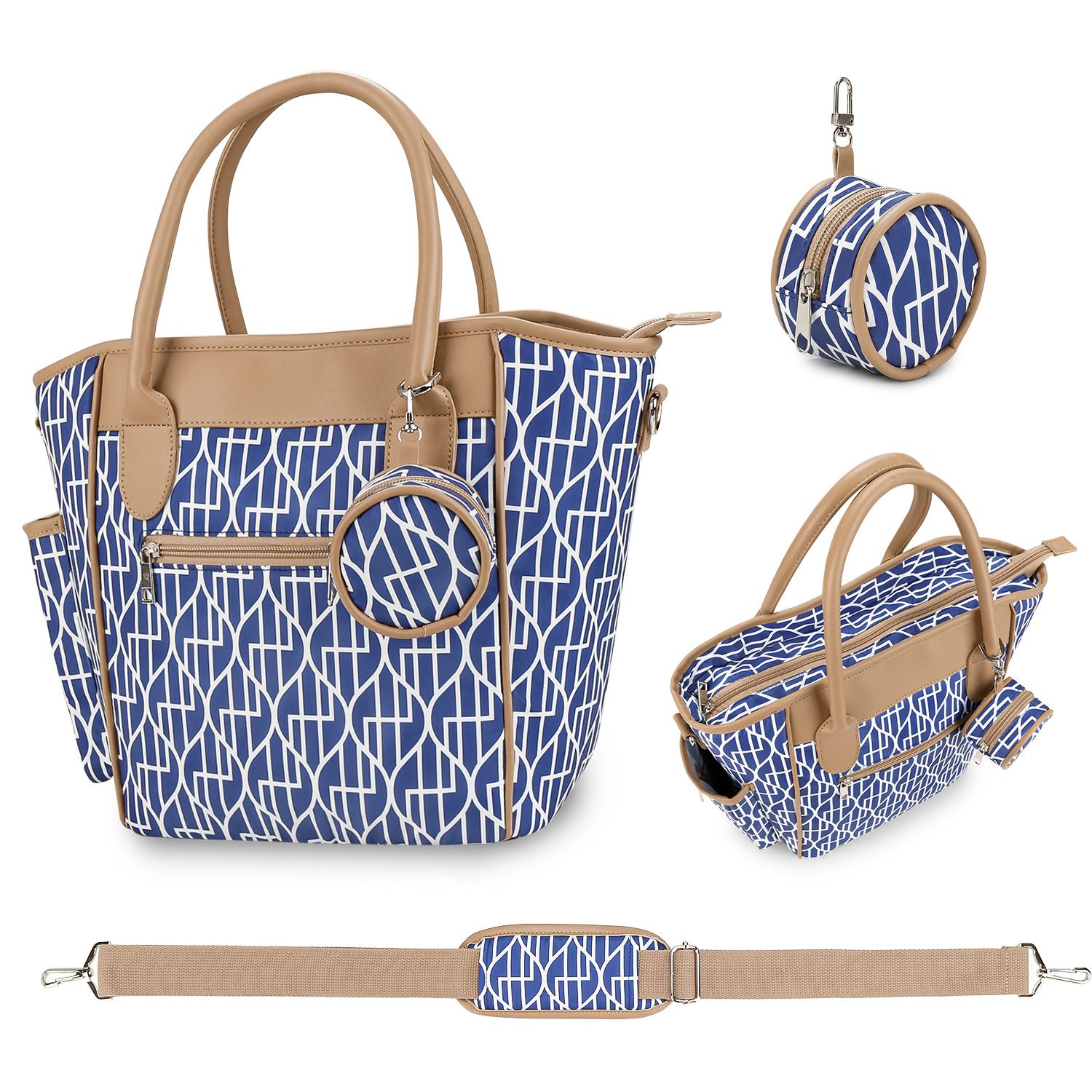 大容量多功能手提/斜背媽媽包-牛牛紋-黑+白 (25x15x29cm)