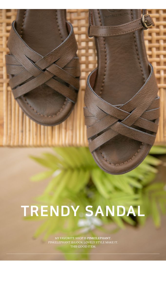 韓國 PINKELEPHANT - 專利設計交叉皮革露趾涼鞋(3cm)-白