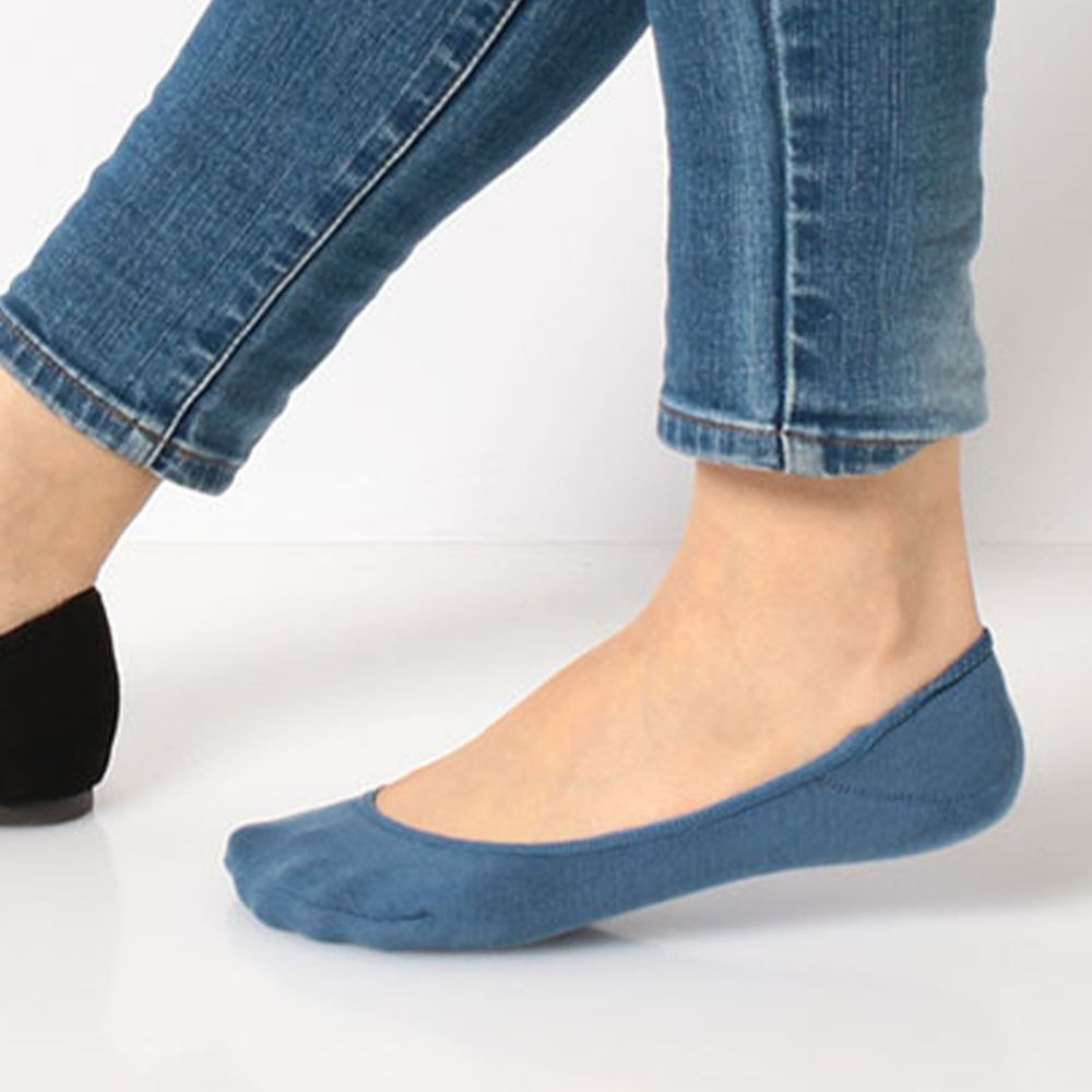 日本 okamoto - 超強專利防滑ㄈ型隱形襪-吸水速乾-藍 (23-25cm)-棉混