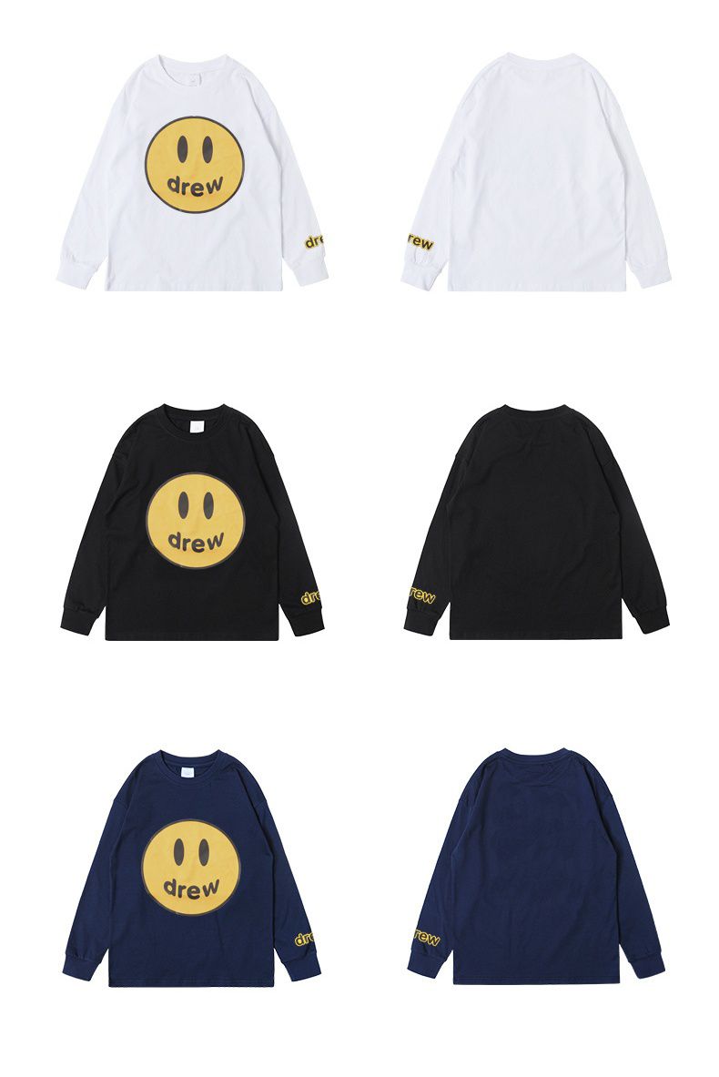 純棉基礎款長袖上衣-drew笑臉-黑色