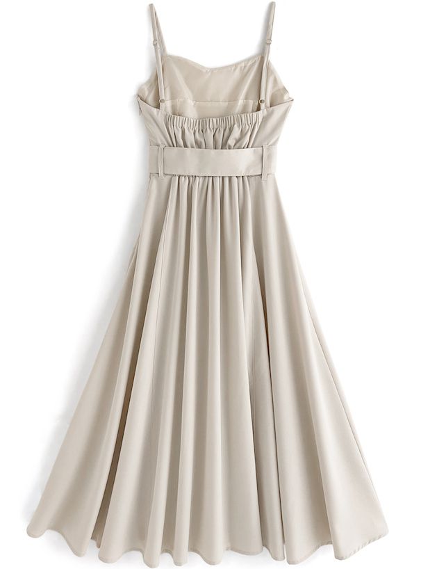 日本 GRL - 優雅修身寬腰帶吊帶裙/洋裝-淺米杏