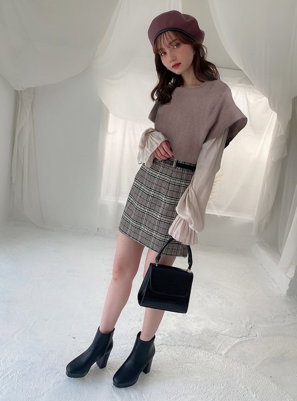 日本 GRL - 假兩件顯瘦背心拼接長袖上衣-黑