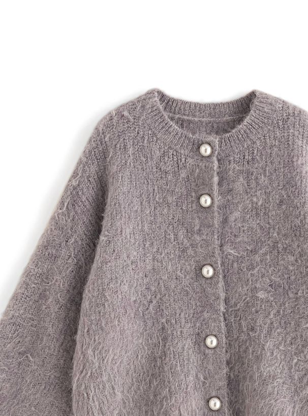 日本 GRL - 羊毛混溫柔珍珠釦針織外套-奶茶棕 (F)