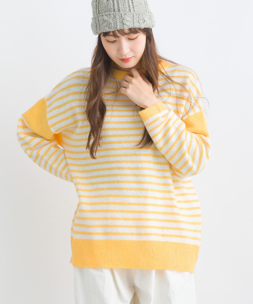 日本女裝代購 - 定番文青感條紋針織上衣-黃