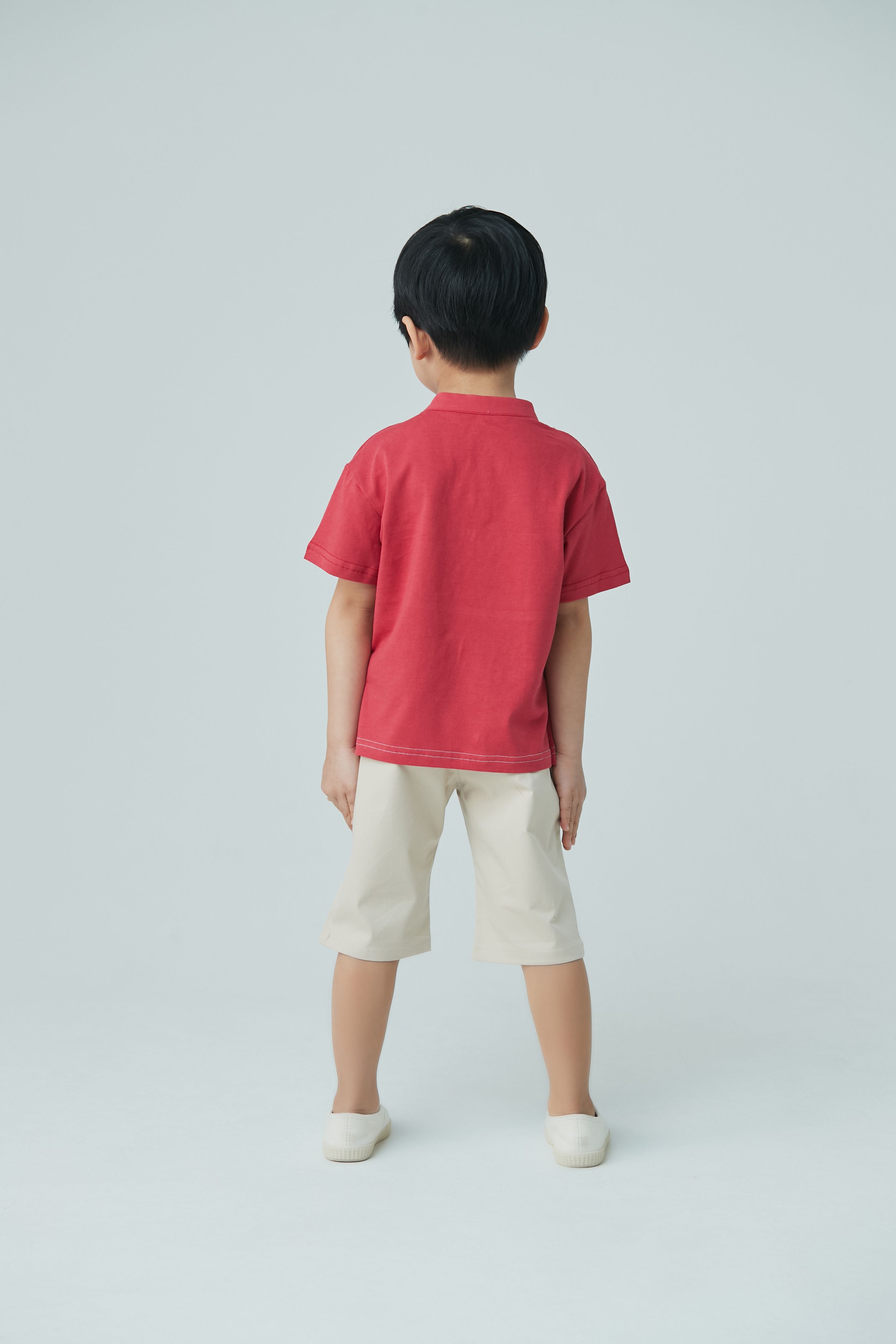 韓國 Coco Bang - 三色拼接開襟上衣-紅