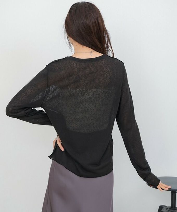 日本 Bab - 率性混色感微透膚長袖上衣-白