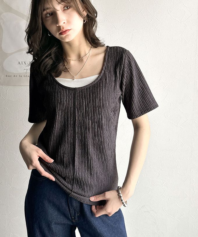 日本 Classical Elf - 前後2way優雅紋理短袖上衣-淺灰