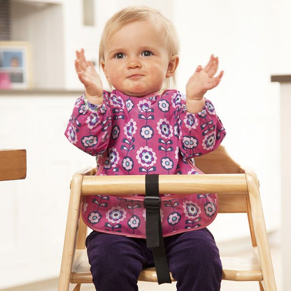 英國 JoJo Maman BeBe - 長袖圍兜/吃飯衣-桃紅花