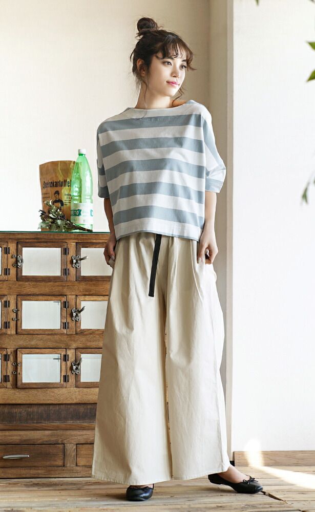 日本 zootie - 顯瘦修身設計 粗條紋五分袖上衣-灰