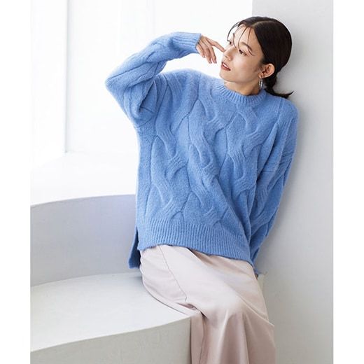 日本 Pierrot - 柔軟波浪紋針織毛衣-簡約黑