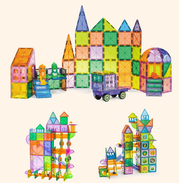 Kikimmy - 超值基礎彩色透光益智磁力片積木-75pcs 進階小車版