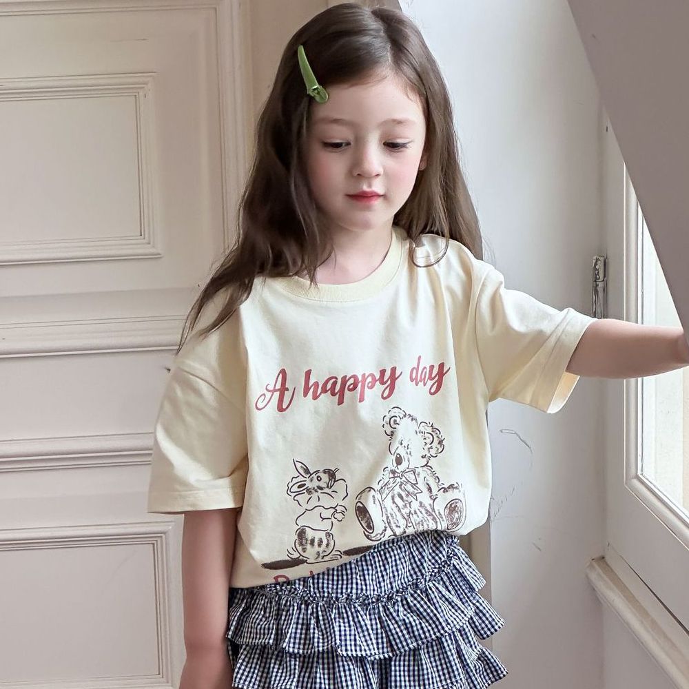 涼感手繪風美式休閒短袖上衣-米杏