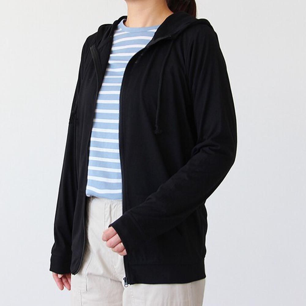 日本涼感服飾 - 抗UV連帽拉鏈防曬外套-一般長-黑