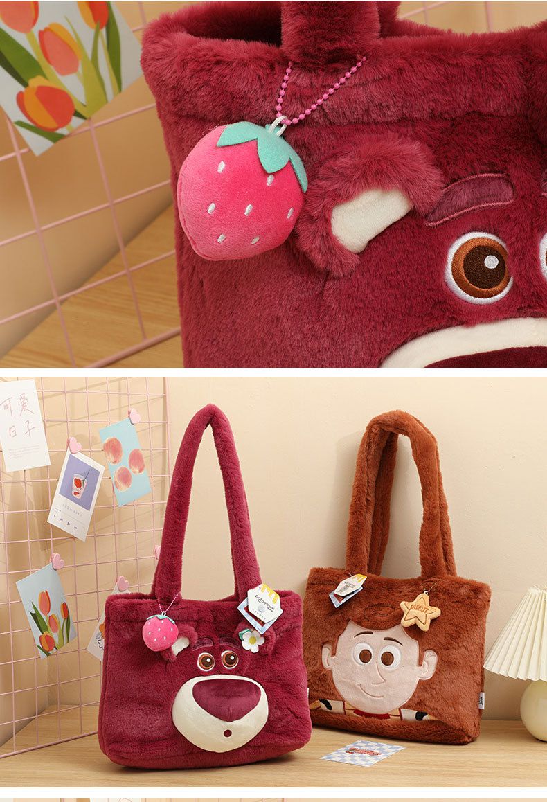 卡通毛茸茸單肩包/手提包-卡通人物毛怪-藍色 (35x11x26cm)