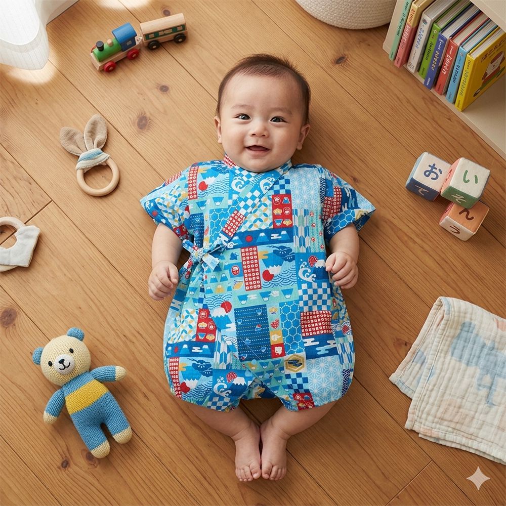 甚平包屁衣-富士山-藍色