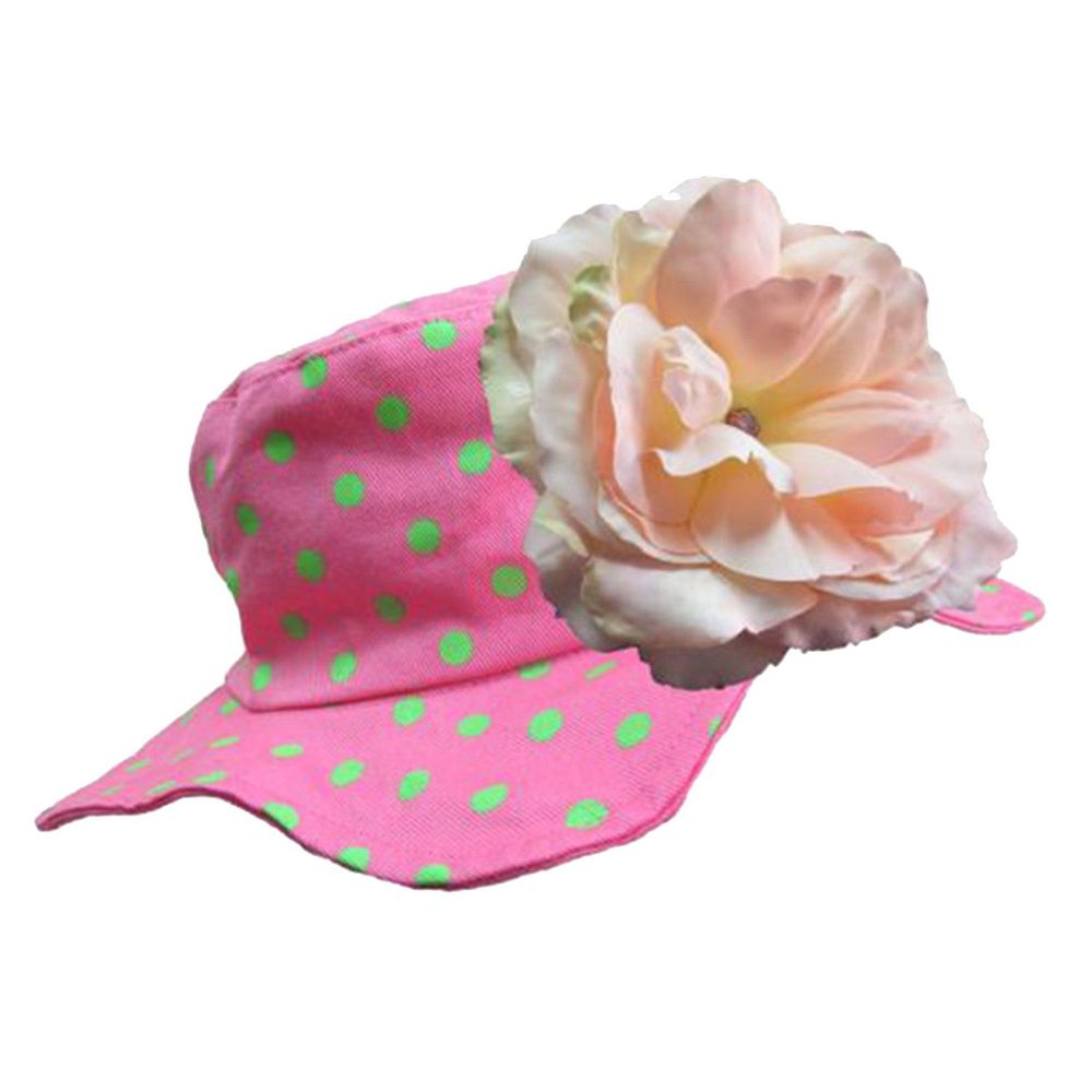 美國 Jamie Rae - 100%純棉帽-糖果粉點點遮陽帽+溫柔粉玫瑰
