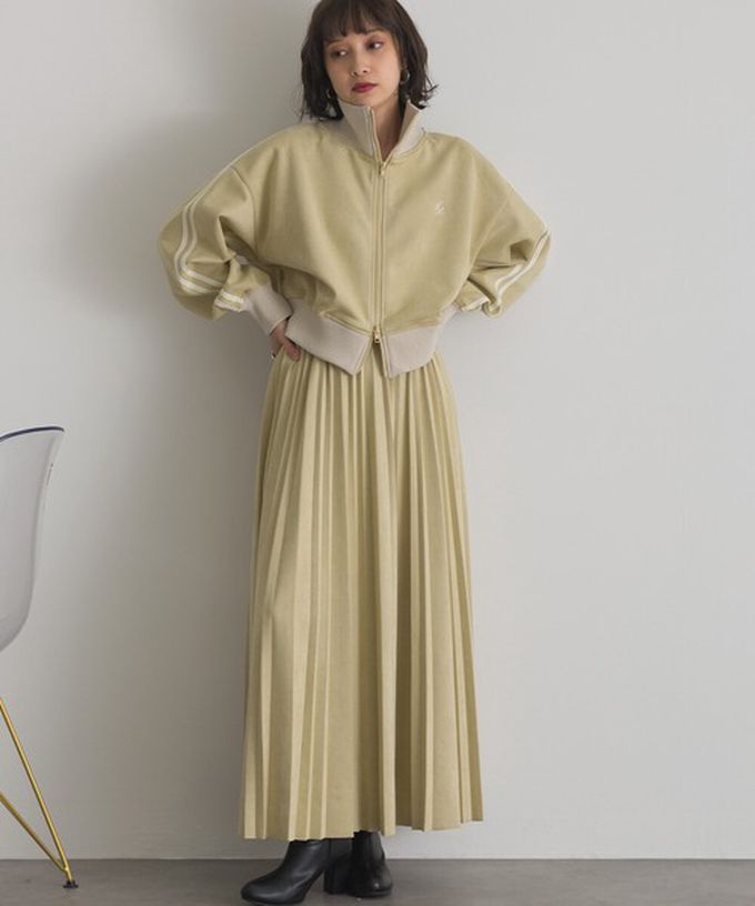 日本 ELENCARE DUE - 俐落低調麂皮百褶長裙-煙燻黃