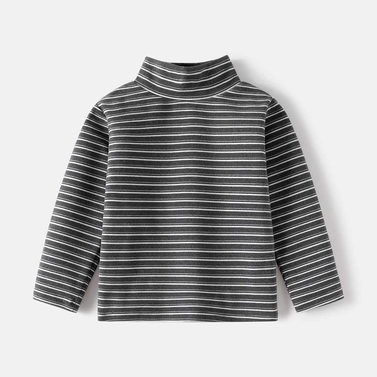 WELLKIDS - 德絨高領條紋長袖上衣/打底衫-黑色