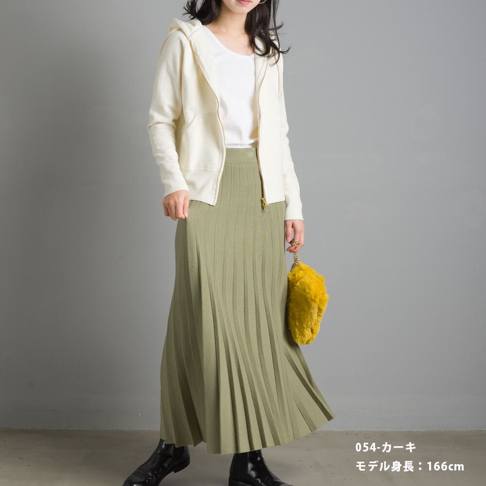 日本 OMNES - 立體針織寬百褶裙-深咖啡