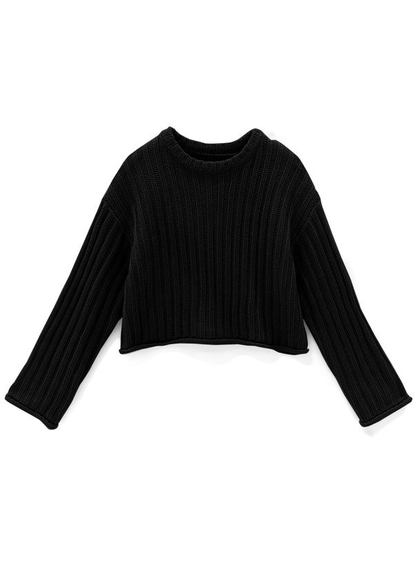 日本 GRL - 圓領坑條短版針織上衣-米杏 (F)