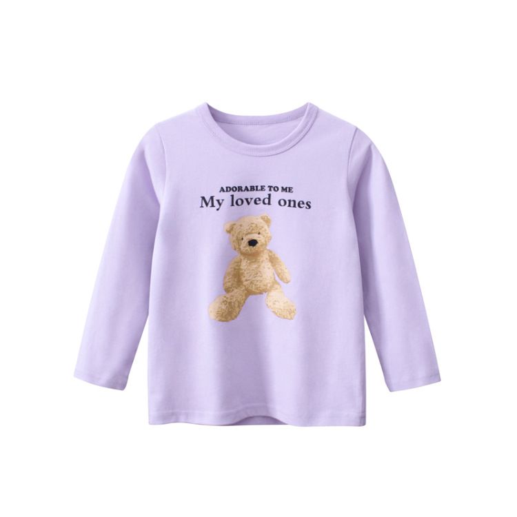 純棉長袖上衣-熊熊-紫色