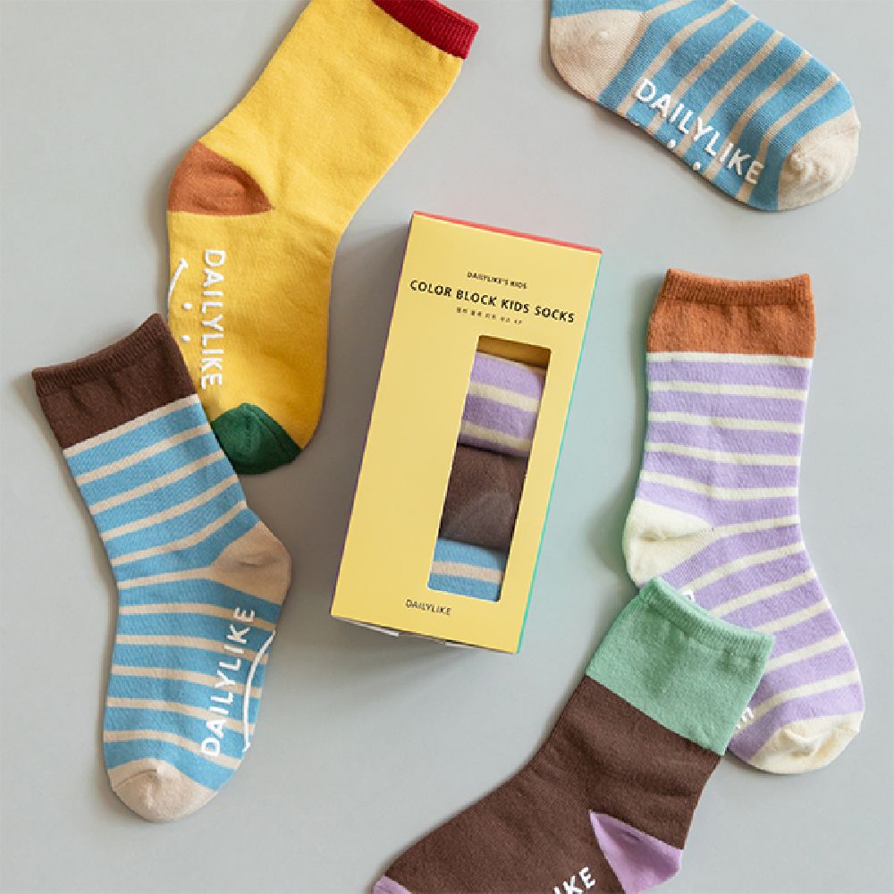 兒童襪子/中長筒襪4入組-條紋色塊
